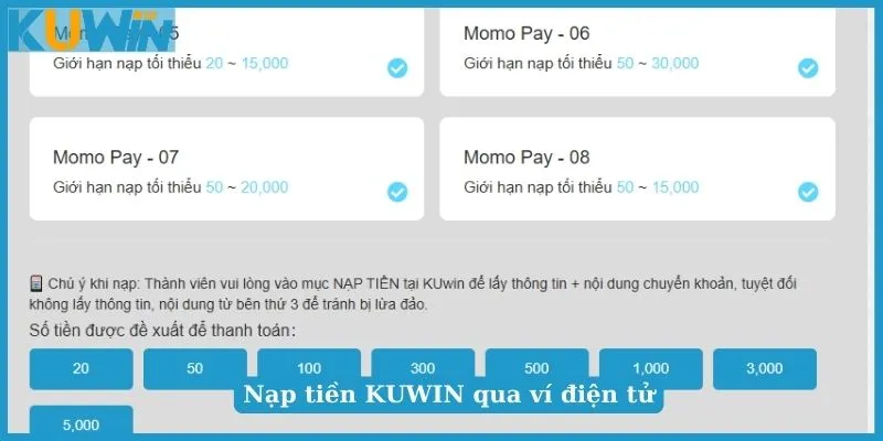 Cách nạp tiền KUWIN qua chuyển khoản ngân hàng phổ biến